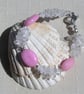 SALE Rose Quartz & Clear Quartz Crystal Gemstone Beaded Bracelet "Ice Rose"