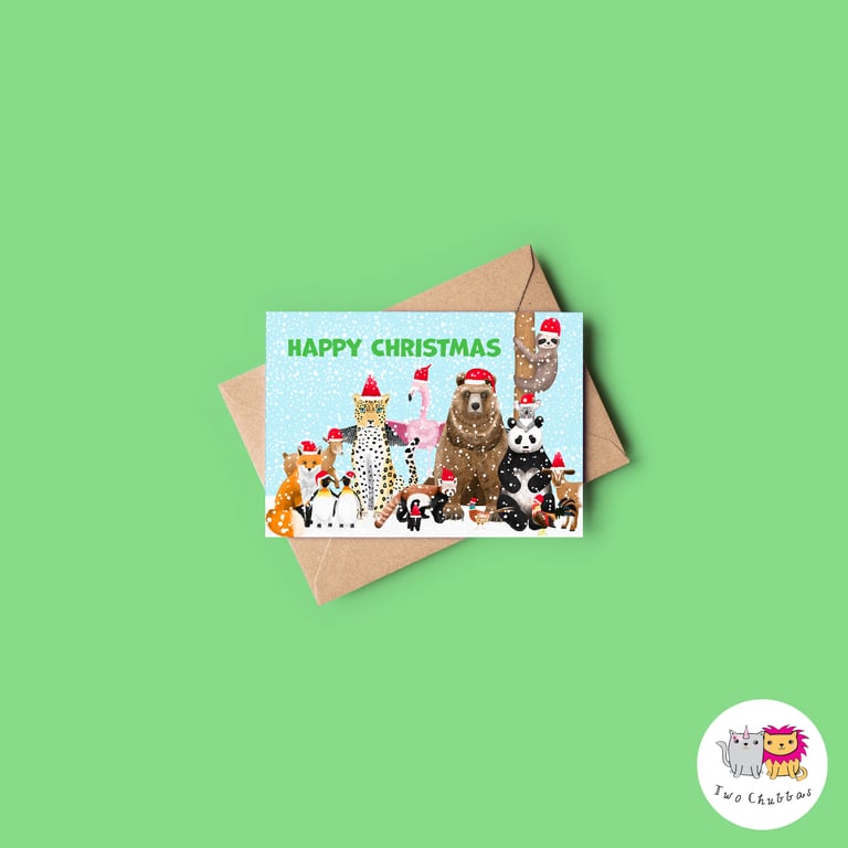Animal Christmas Card, A6 Christmas Card, Cute Animal Christmas Card