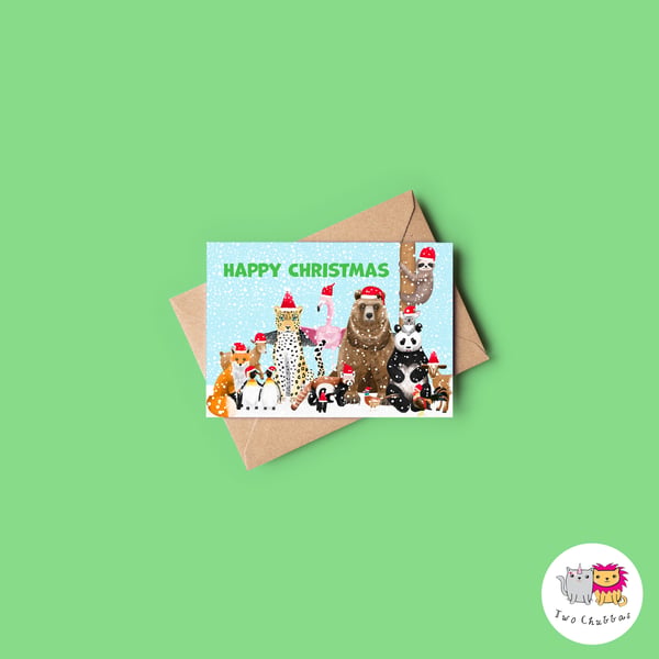 Animal Christmas Card, A6 Christmas Card, Cute Animal Christmas Card