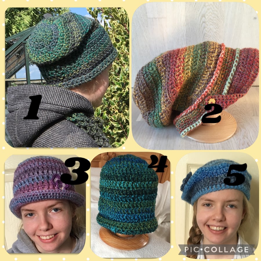 Crochet hats choice of hats beanie brimmed berets 