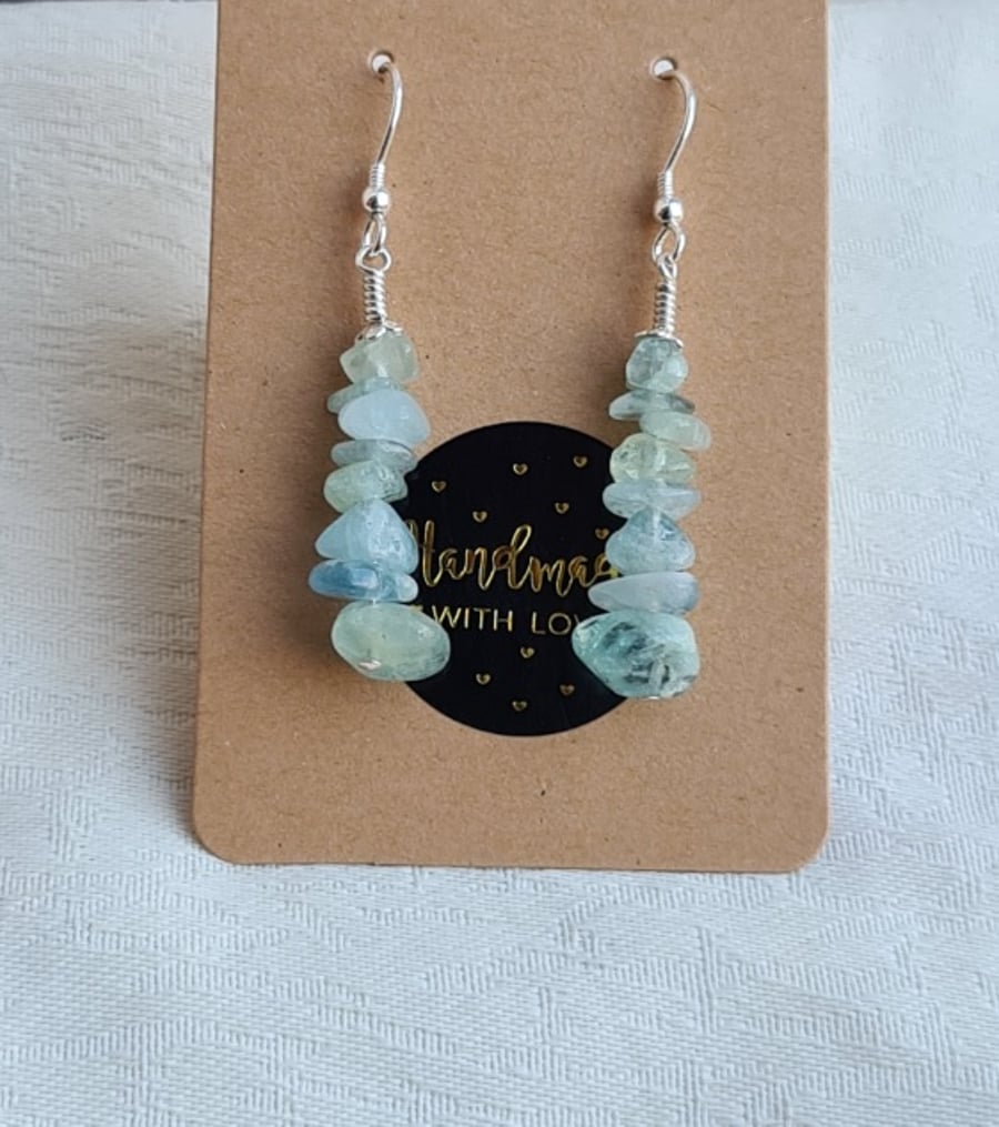 Amazing Aquamarine Chip Bead Earrings Sterlin Folksy