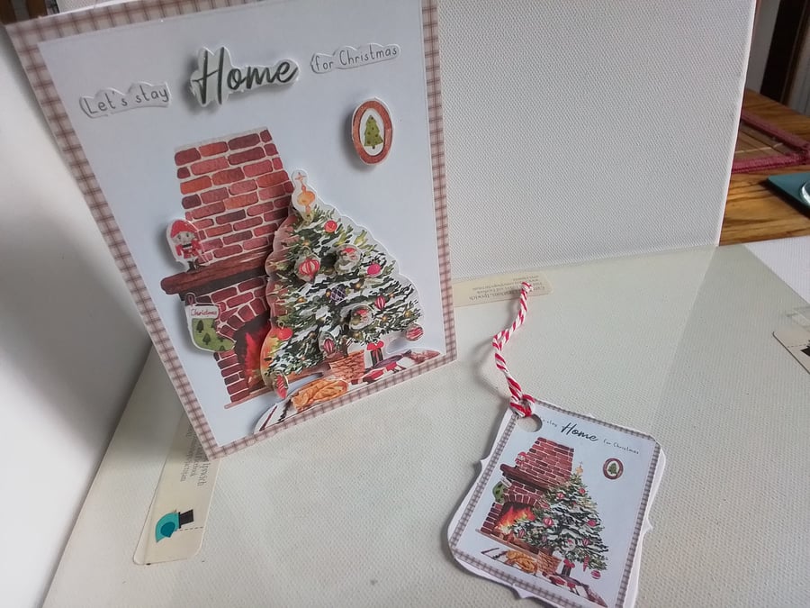 Christmas card and gift tag set. Christmas tree. Handmade Christmas card. 921