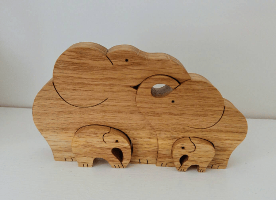 Elephant family, 4 wooden elephants room decoration. Birthday gift. Mothers day 