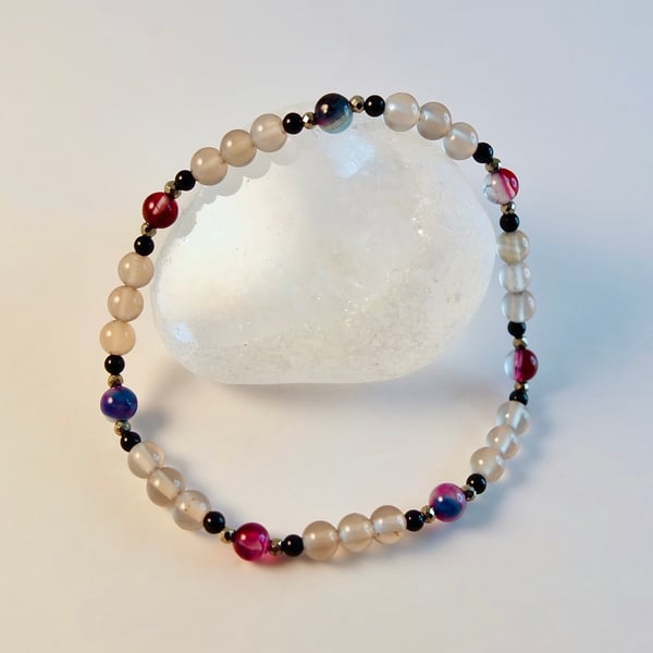Mixed Agate Bracelet With Onyx And Pyrite - Handmade In Devon