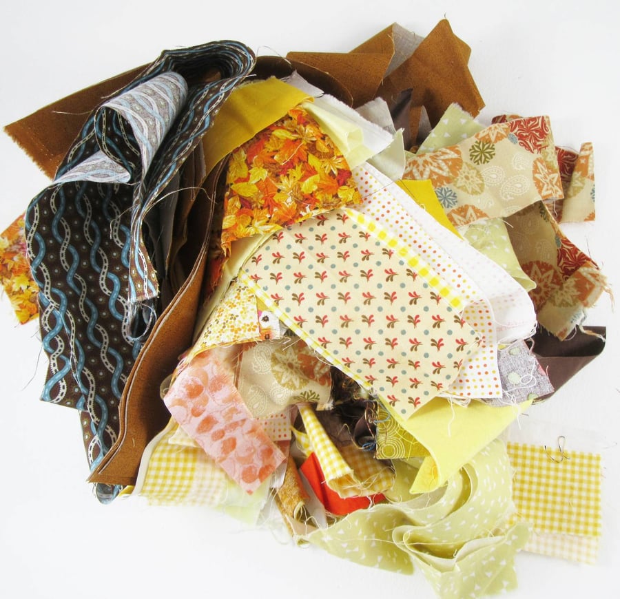 Yellow Orange Brown Fabric Strips for Patchwork and Crafting