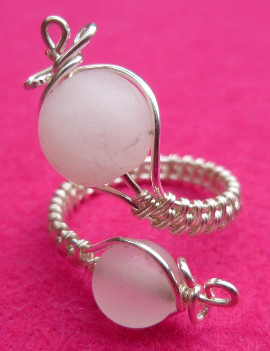 Rose Quartz Adjustable Wire Wrapped Silver Plated Copper Ring R175