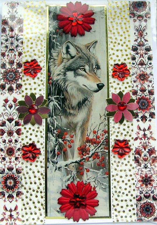 Wild Animal Wolf - Hand Crafted Decoupage Greeting Card - Blank - 3218