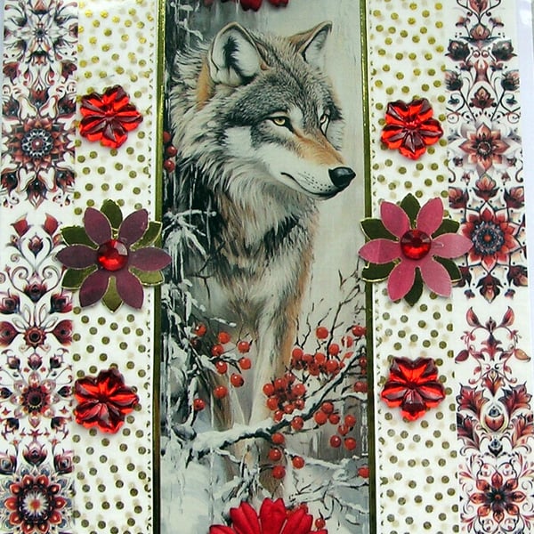 Wild Animal Wolf - Hand Crafted Decoupage Greeting Card - Blank - 3218