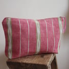 Raspberry and green striped zip up pouch - postage inc