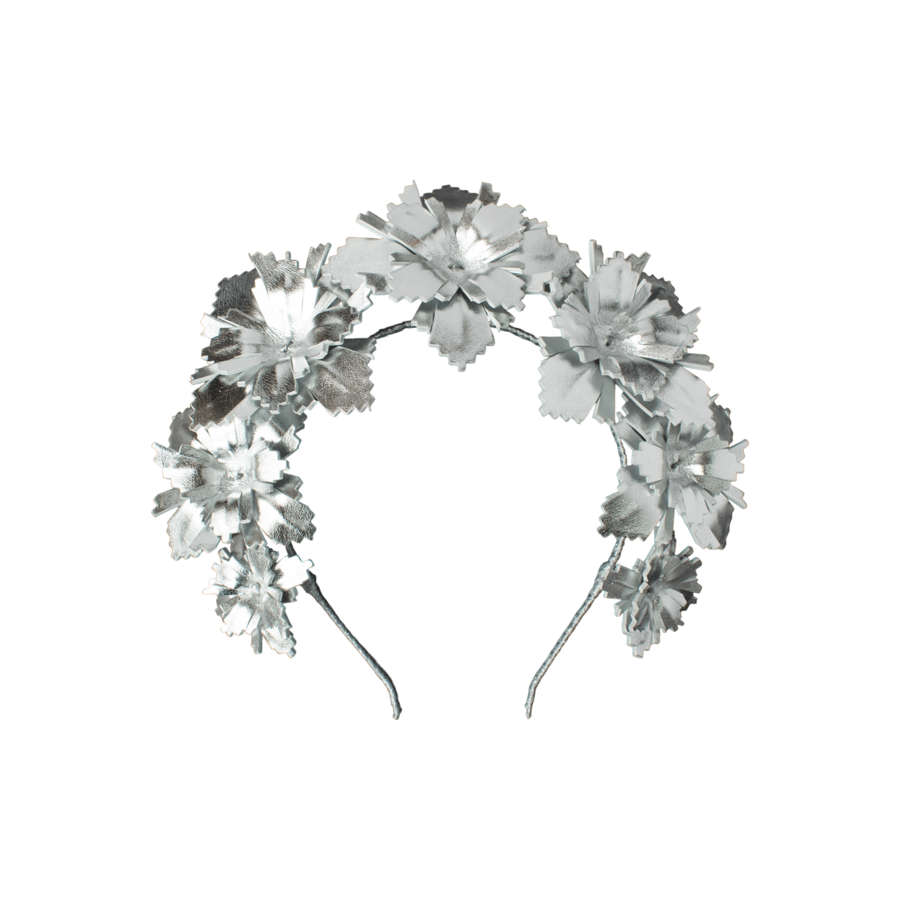Silver Leather Flower Crown Headband Headpiece