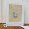 Hand-stitched new baby card, Christening, welcome to the world!