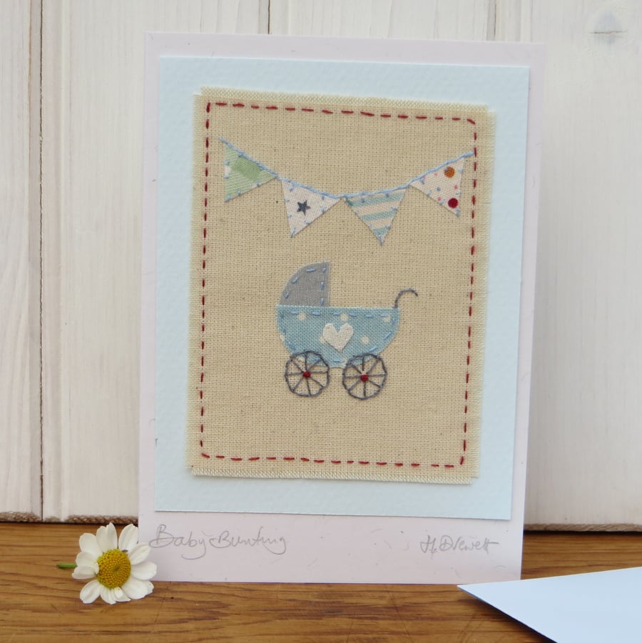 Hand-stitched new baby card, Christening, welcome to the world!