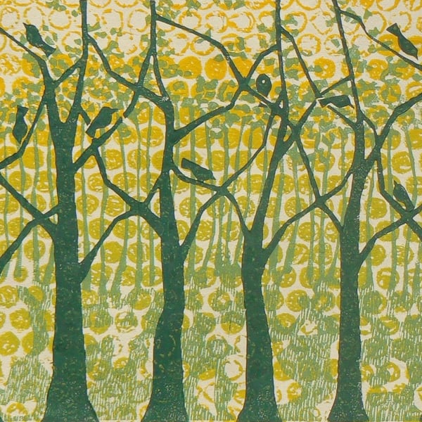 Summer Oak Wood linocut and monoprint