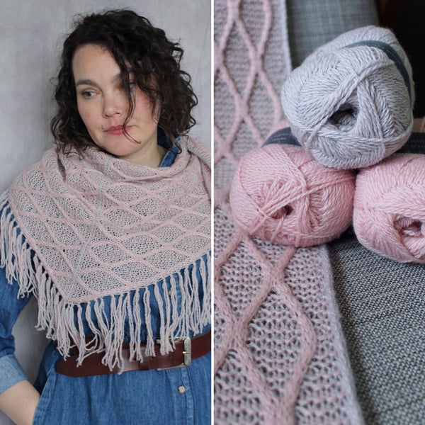 Wild Rye Shawl Kit (pink & pale grey)
