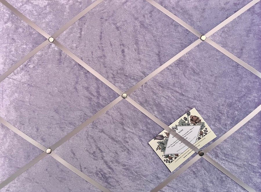 Handmade Bespoke Memo Notice Board With Lilac Mauve Crushed Velvet Fabric