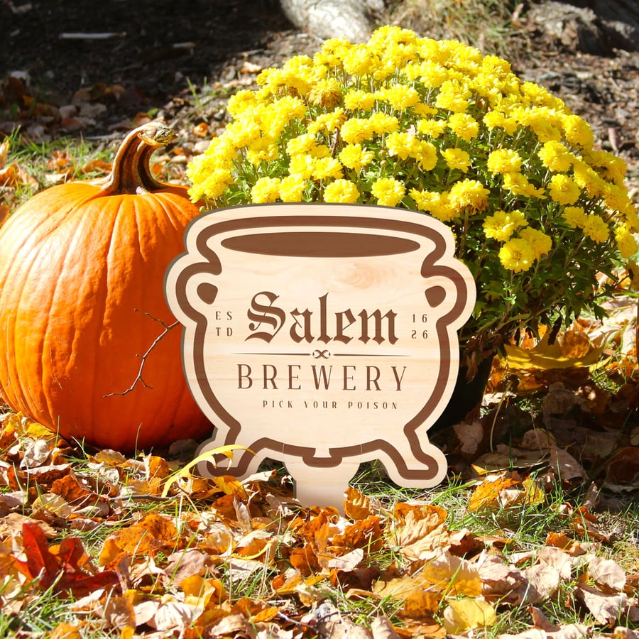Salem Brewery - Cauldron Garden Plaque: Outdoor Halloween Decoration