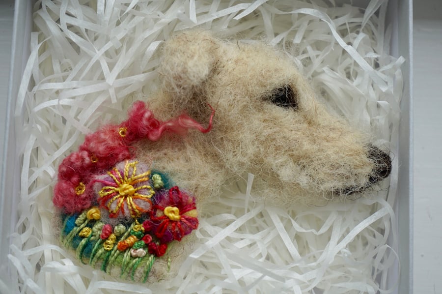 Needle Felted Lurcher Brooch