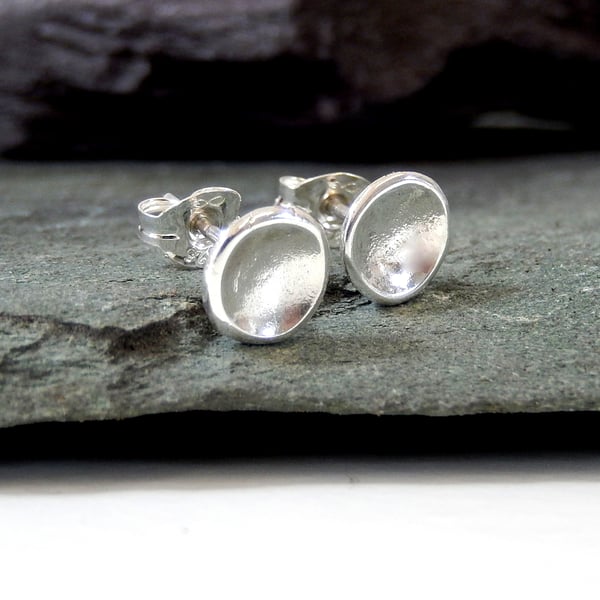 Sterling Silver concave stud earrings, Handmade Urban Design Jewellery