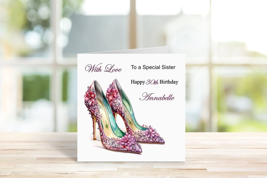 Personalised Elegant High Heels Printed Greeting Card. Design 2