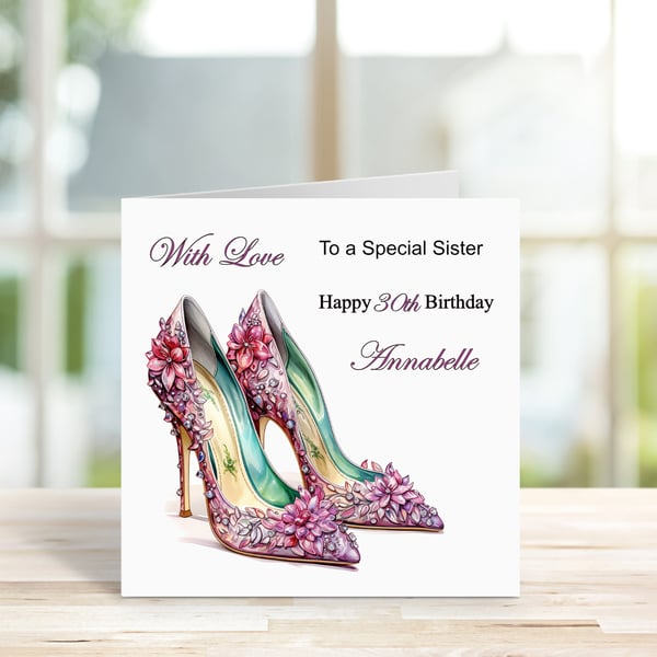 Personalised Elegant High Heels Printed Greeting Card. Design 2