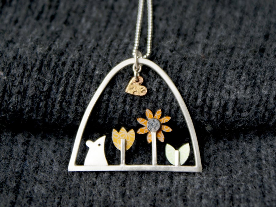 Mouse and sunflower necklace