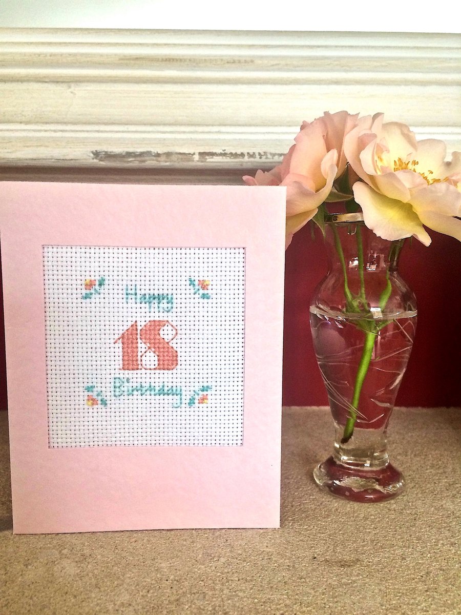 18th Birthday Cross Stitch Buds Card