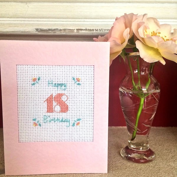 18th Birthday Cross Stitch Buds Card