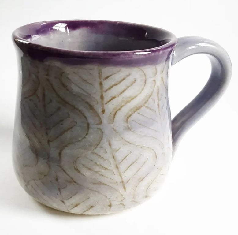 Purple Patterned Glazed Mug - Hand Thrown Stoneware Ceramic Mug 