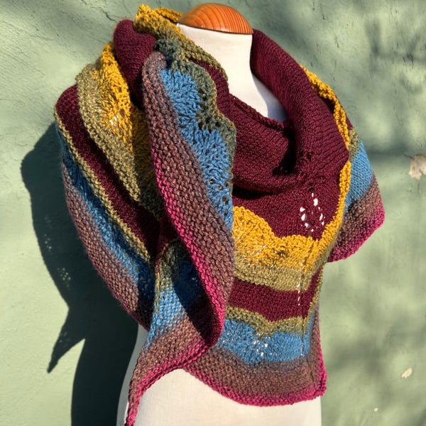 Vegan Yarn Shallow Triangle Handknitted Lace Maroon shawl wrap scarf