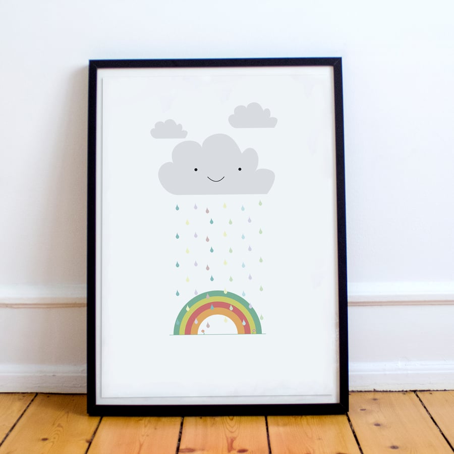 Colourful Cloud Nursery Poster Print Minimalist nursery Rainbow