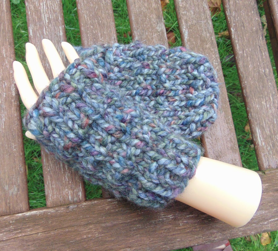 Hand knitted Chunky Wrist warmers fingerless gloves