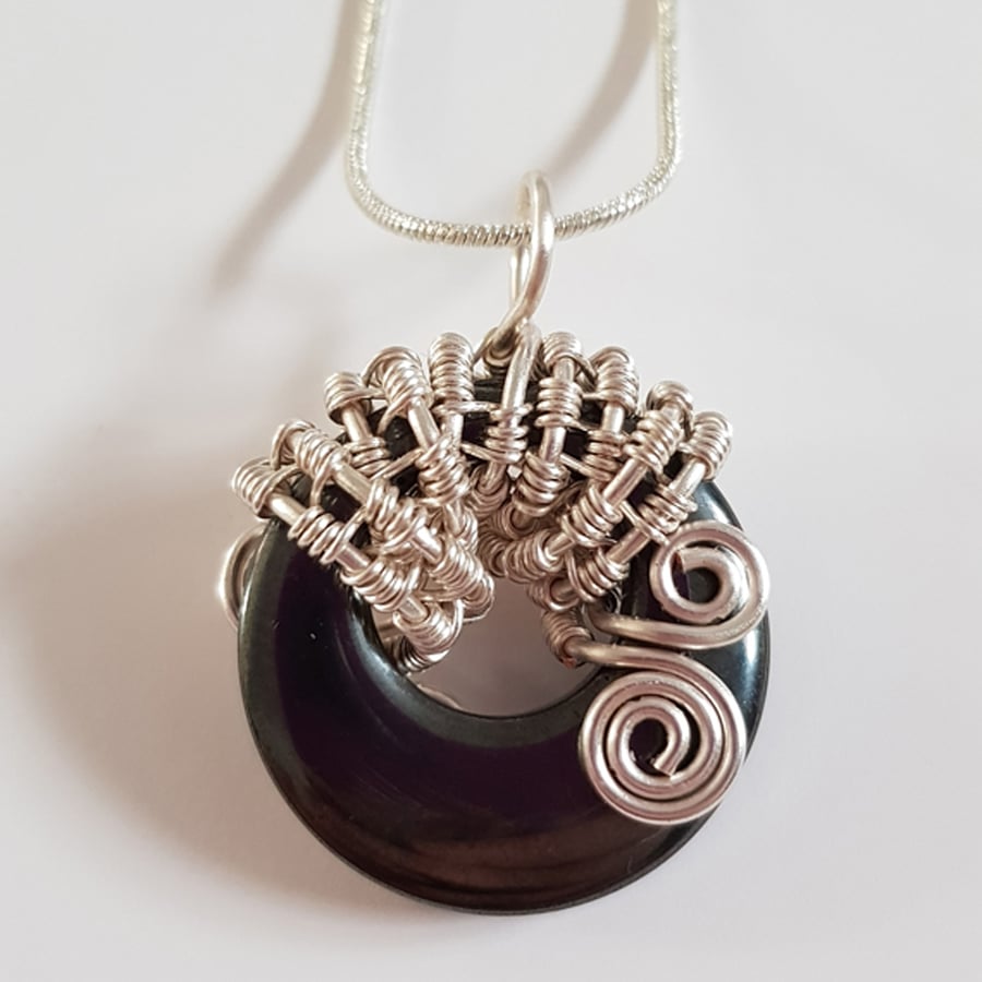 Image of Hematite Wire Wrapped Pendant Necklace - Silver Wirework Gemstone