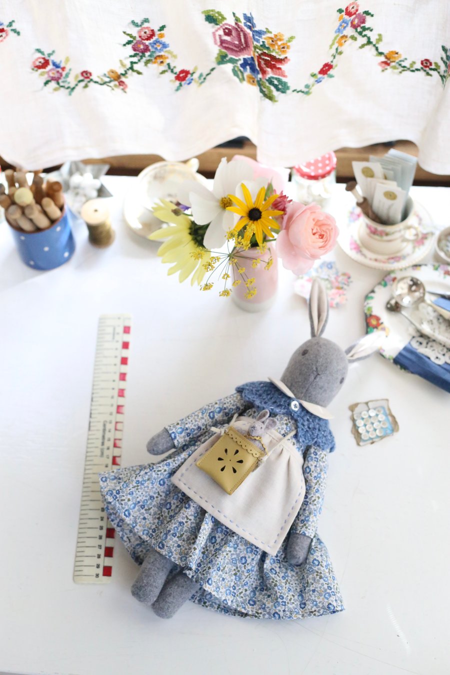 Heirloom Liberty bunny - Medium size Eloise in pale Blue