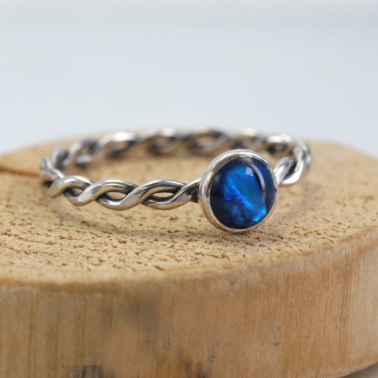 Mermaid Stacking Ring - Silver Abalone Ring - Sterling Silver Twist 