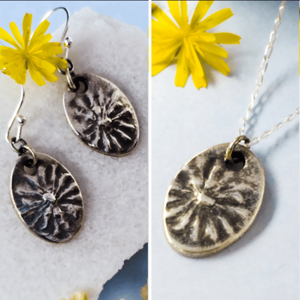 Recycled Silver Wildflower Pendant and Earrings Gift Set - Nipplewort