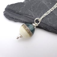 grey and ivory lampwork glass pendant necklace