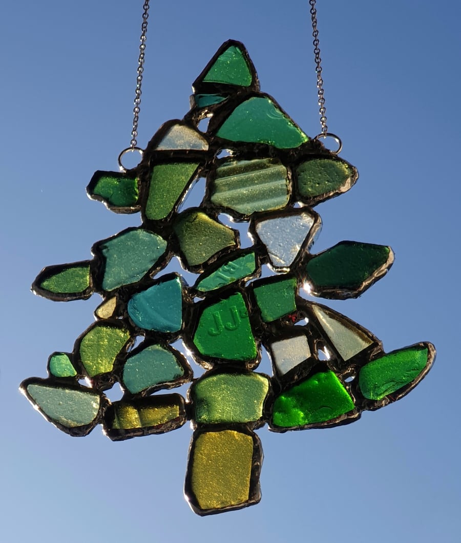Seaglass Christmas tree suncatcher 