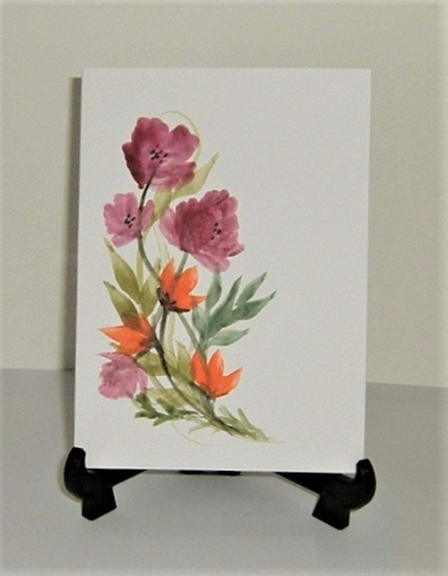 hand painted floral greetings card ( ref F 766)
