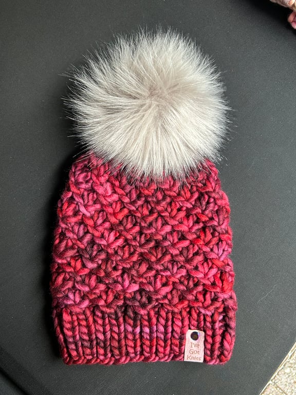 Merino wool, super chunky hat with Pom Pom