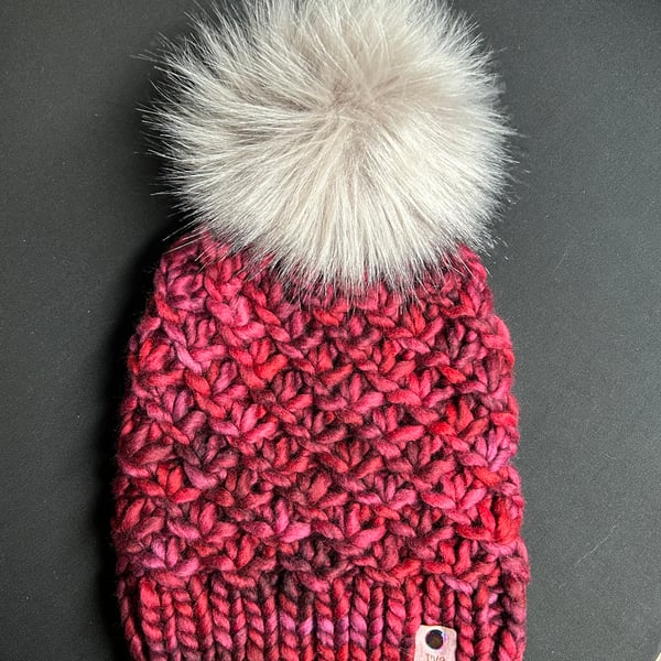Merino wool, super chunky hat with Pom Pom