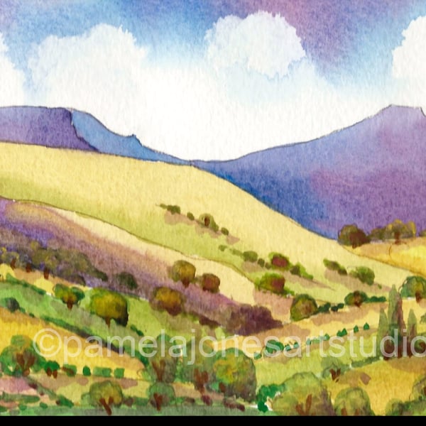 Watercolour Print, Pen Y Fan, The Brecon Beacons, in 8 x 6'' Mount