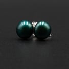 Freshwater pearl forest green stud earrings, pearl jewelry, Gemini gift