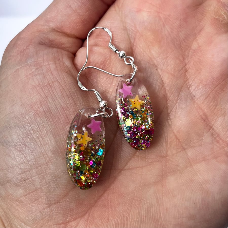 Oval Shaped Multi Sparkle Earrings - Birthday Gift - Christmas Gift - Stars