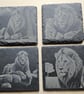 Set of 4 slate lion coasters, king of the jungle, cubs,