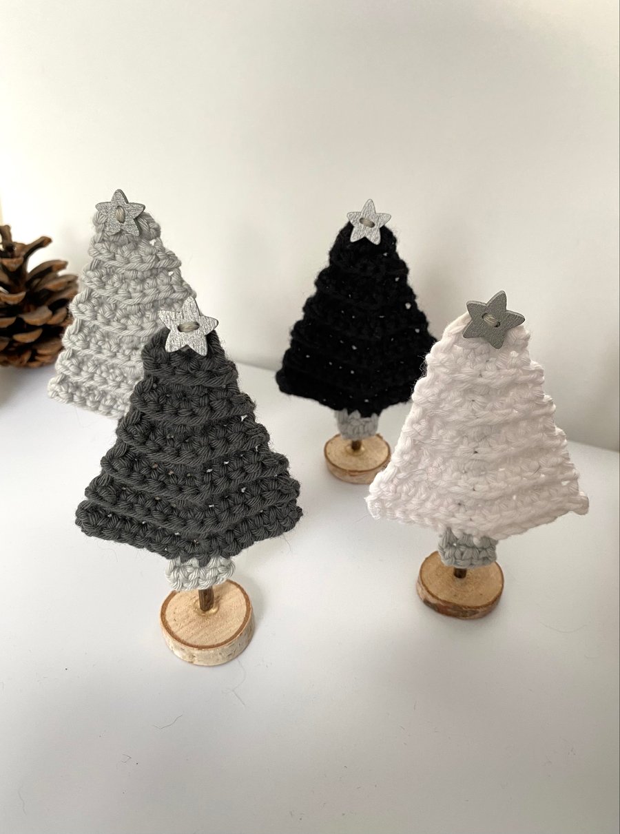 Mini Christmas Trees on Stand in Modern Monochrome Colours 