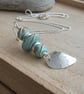 Silver and turquoise glass leaf pendant, Nature themed gift - Image 4