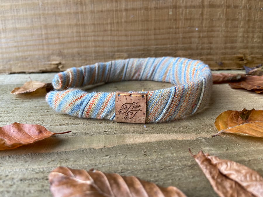 Hand Painted & Woven Cashmere Blue & Orange Somerset Sunsets Wrap Head band