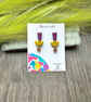 Geometric Polymer Clay Earrings - Purple Shimmer and Chartreuse Dangles - Image 8