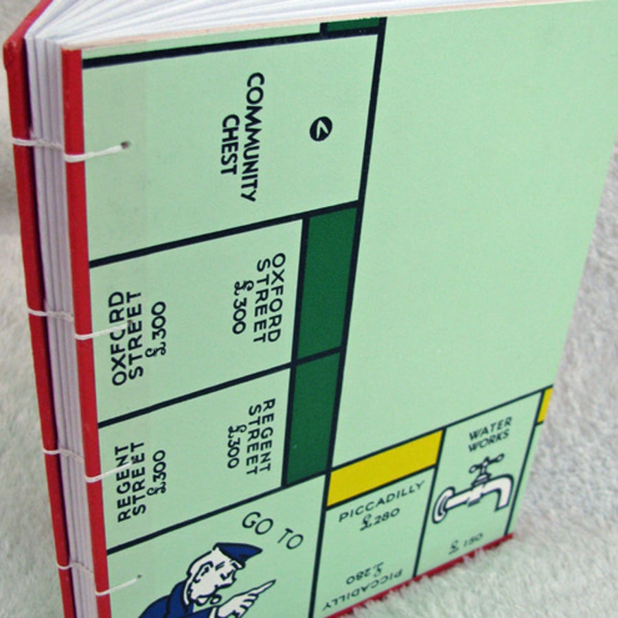 Hand-sewn Notebook from London Monopoly boardgame - large size