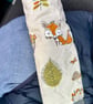 Pair of quilted seatbelt pads - owl, fox and evergreen woodland design